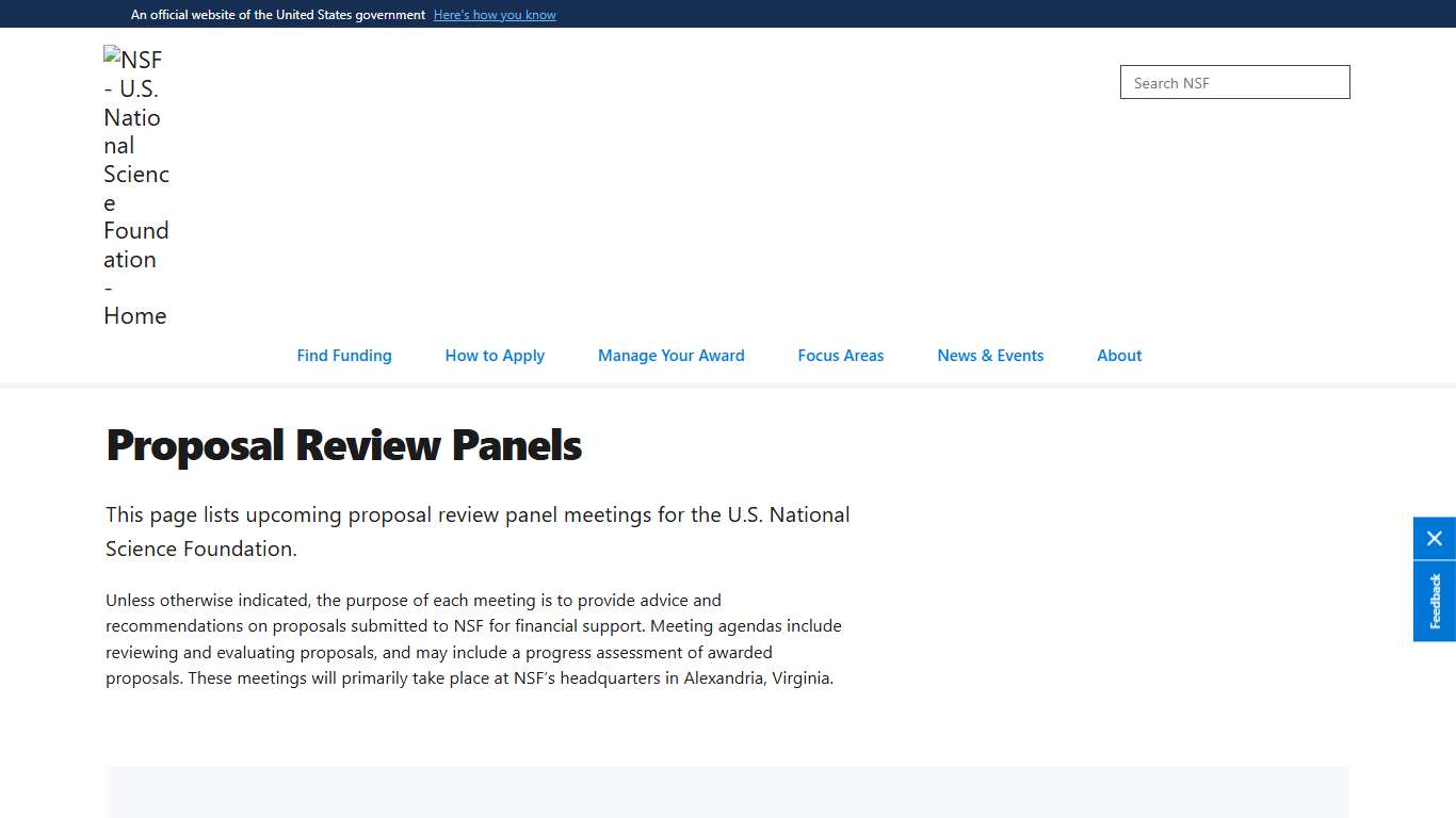 Proposal Review Panels NSF - U.S. National Science Foundation